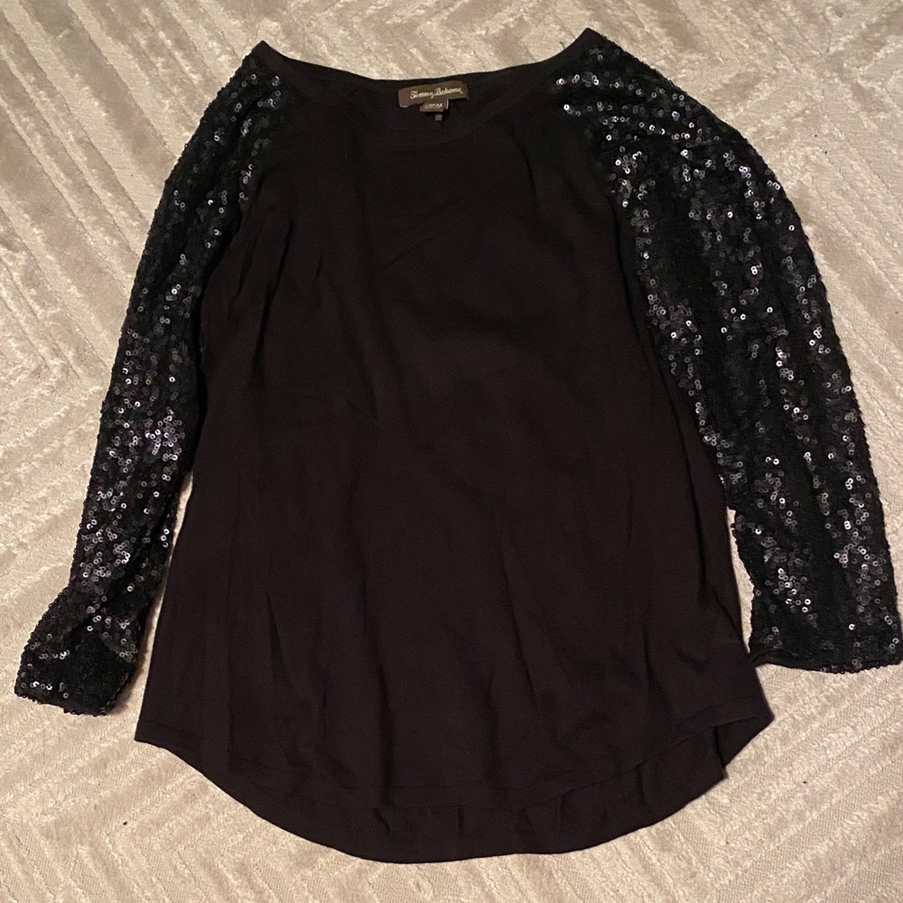 Tommy Bahama Black Sweater with Sequin Sleeves